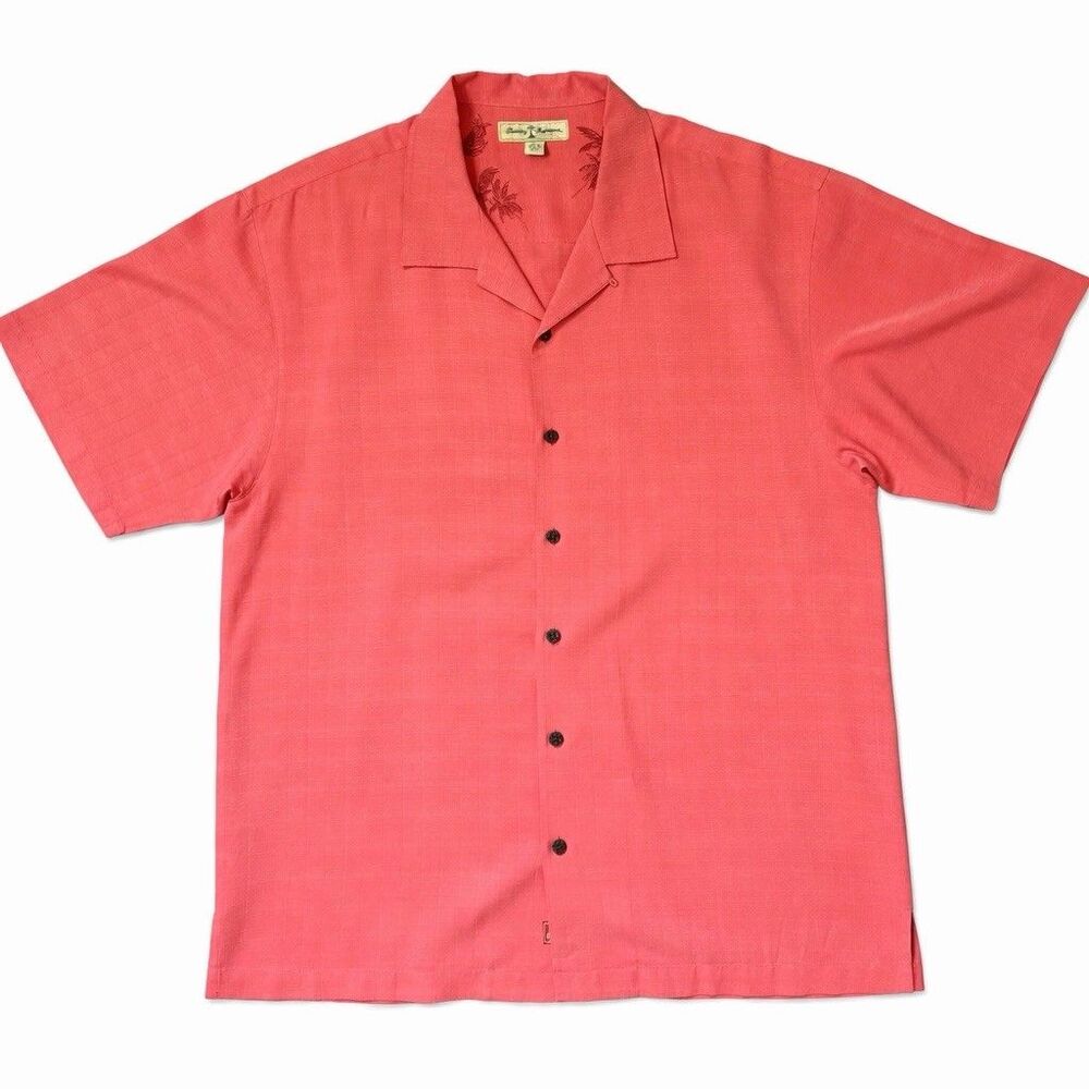 Tommy Bahama Mens XL 100% Linen Shirt Red Short Sleeve Resort Tropical Coastal